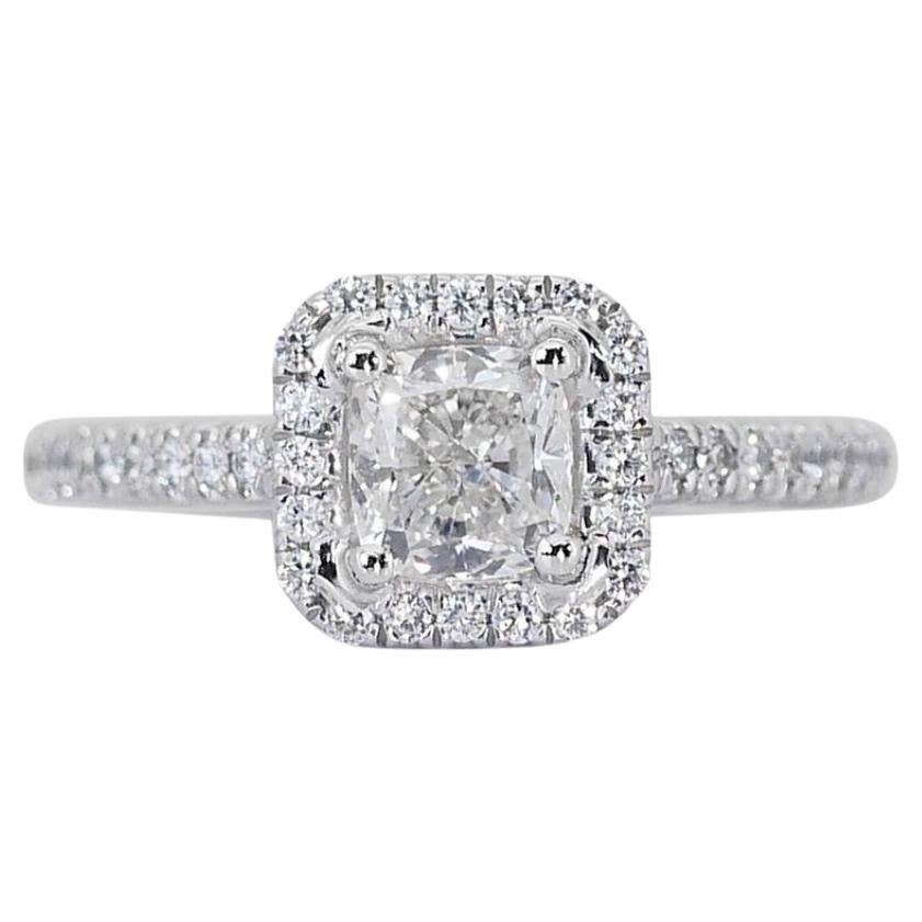 Stunning 1.37ct Diamonds Halo Ring in 18k White Gold - GIA Certified