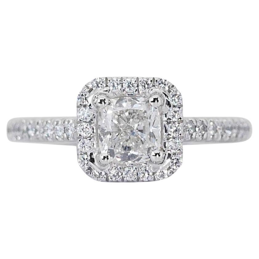 Atemberaubender Halo-Ring aus 18 Karat Weißgold mit 1,37 Karat Diamanten - GIA zertifiziert