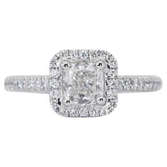 Stunning 1.37ct Diamonds Halo Ring in 18k White Gold - GIA Certified