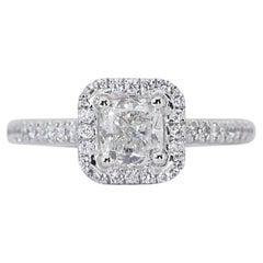 Superbe bague halo de diamants de 1,37 carat en or blanc 18 carats, certifiée GIA