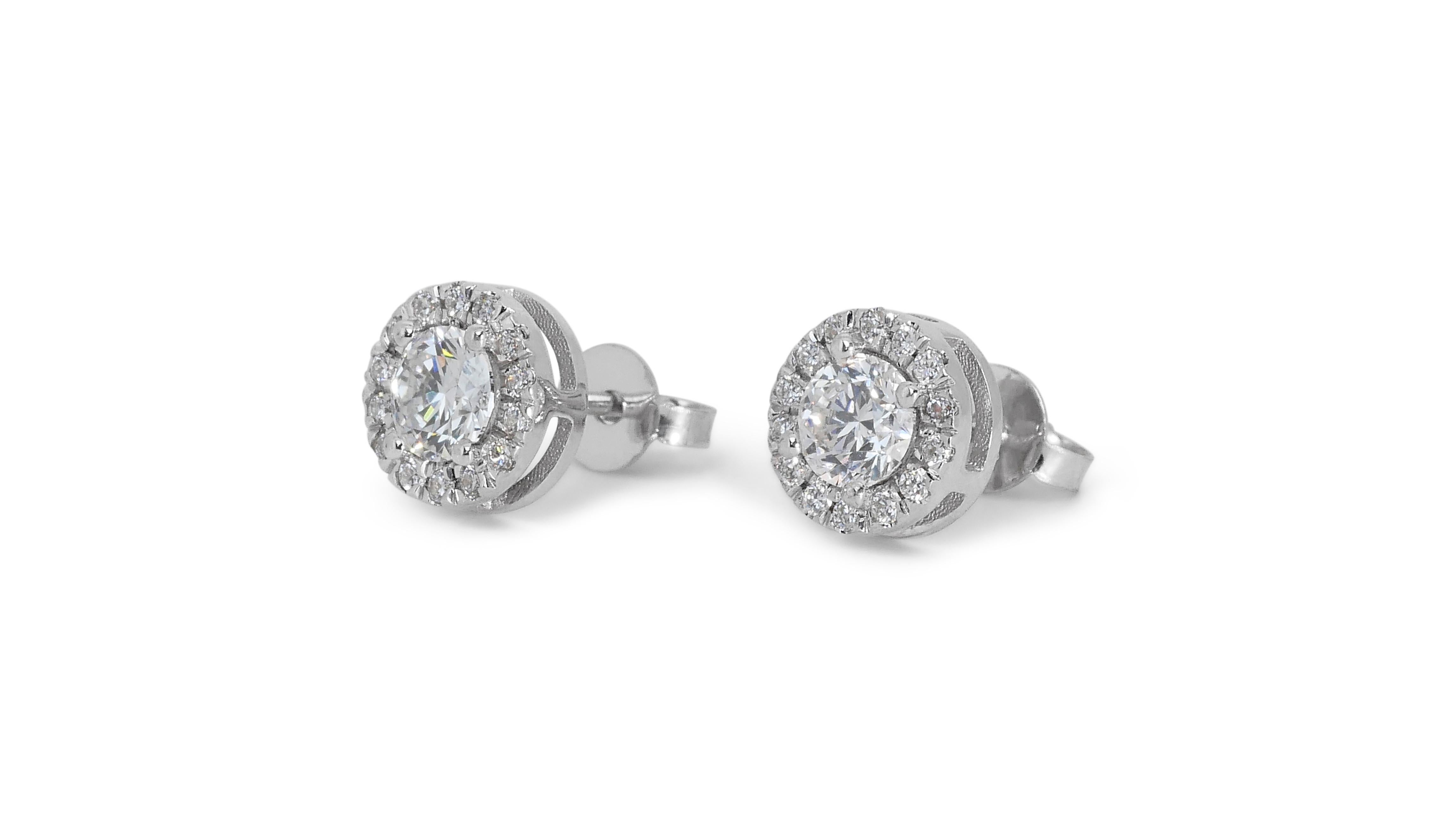 Round Cut Stunning 1.37ct Triple Excellent Ideal Cut Diamonds Halo Stud Earrings