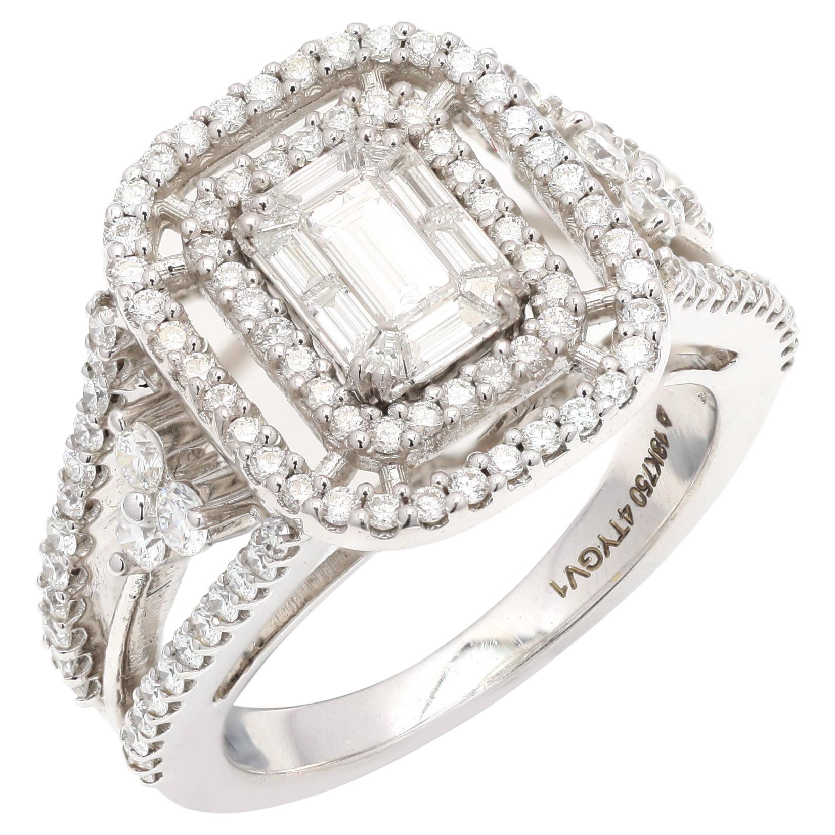 Sorprendente Anillo de Compromiso de Diamante Natural de 1,38 ct en Oro Blanco de 18k