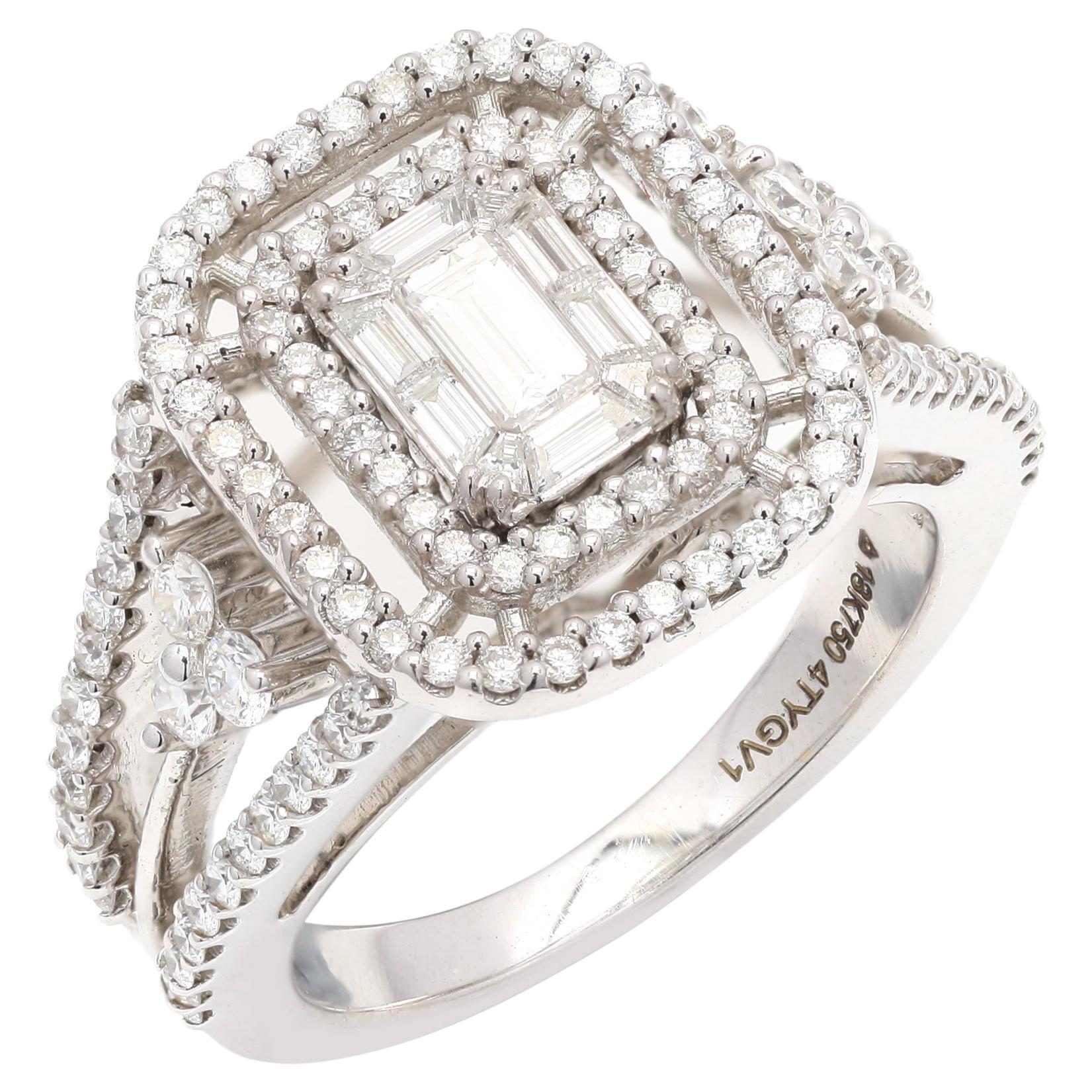 Superbe bague de fiançailles en or blanc 18 carats avec diamant naturel de 1,38 carat