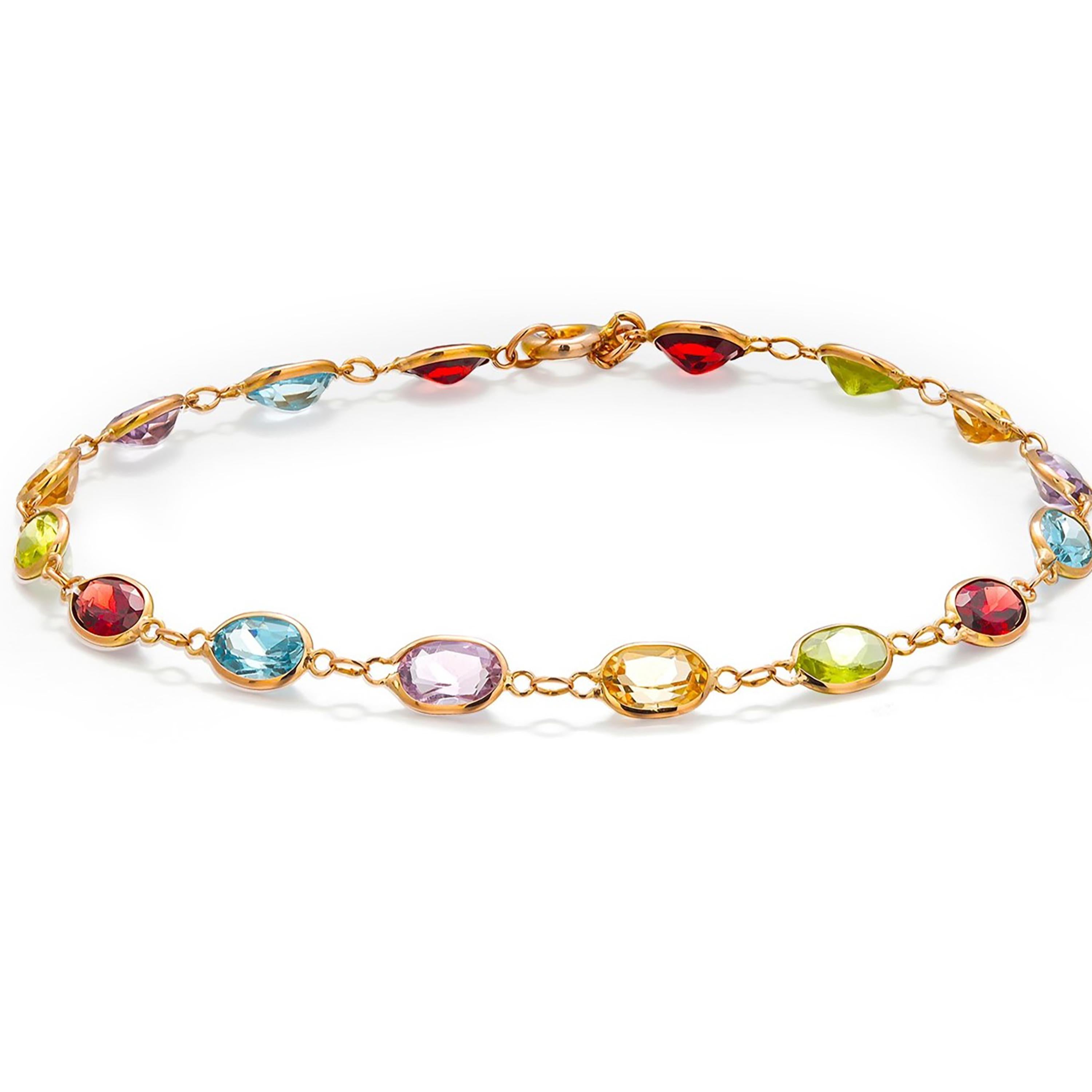 Stunning 14 Karat Vintage Yellow Gold Multi-Gemstone Bracelet In Good Condition For Sale In New York, NY