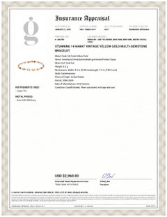 Superbe bracelet vintage en or jaune 14 carats avec plusieurs pierres précieuses