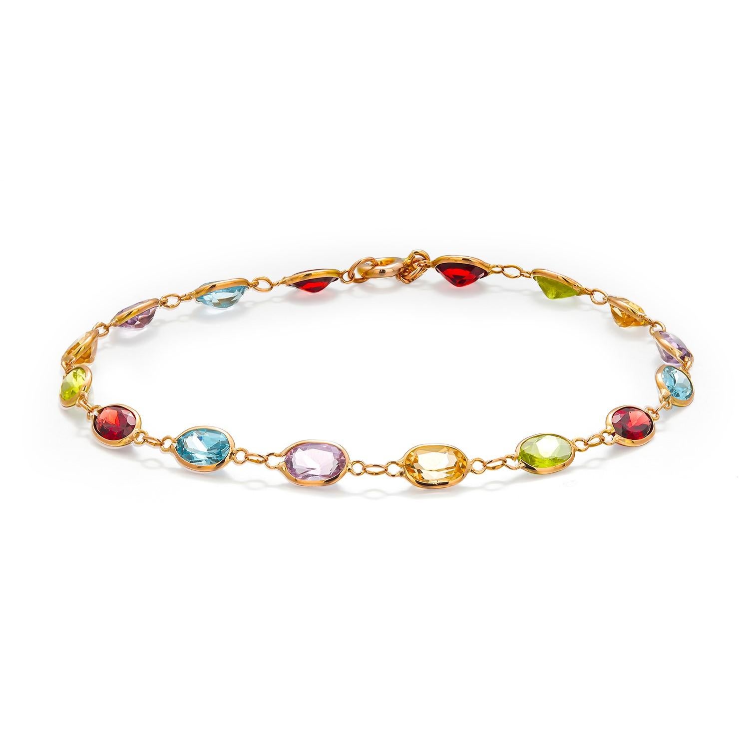 Stunning 14 Karat Vintage Yellow Gold Multi-Gemstone Bracelet For Sale 1