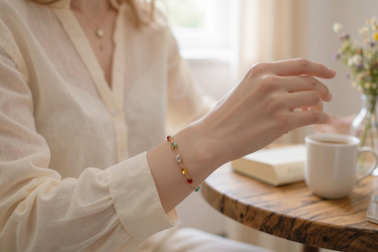 Superbe bracelet vintage en or jaune 14 carats avec plusieurs pierres précieuses Pour femmes en vente
