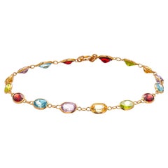 Impresionante Pulsera de Oro Amarillo Vintage de 14 Kilates con Múltiples Piedras Preciosas