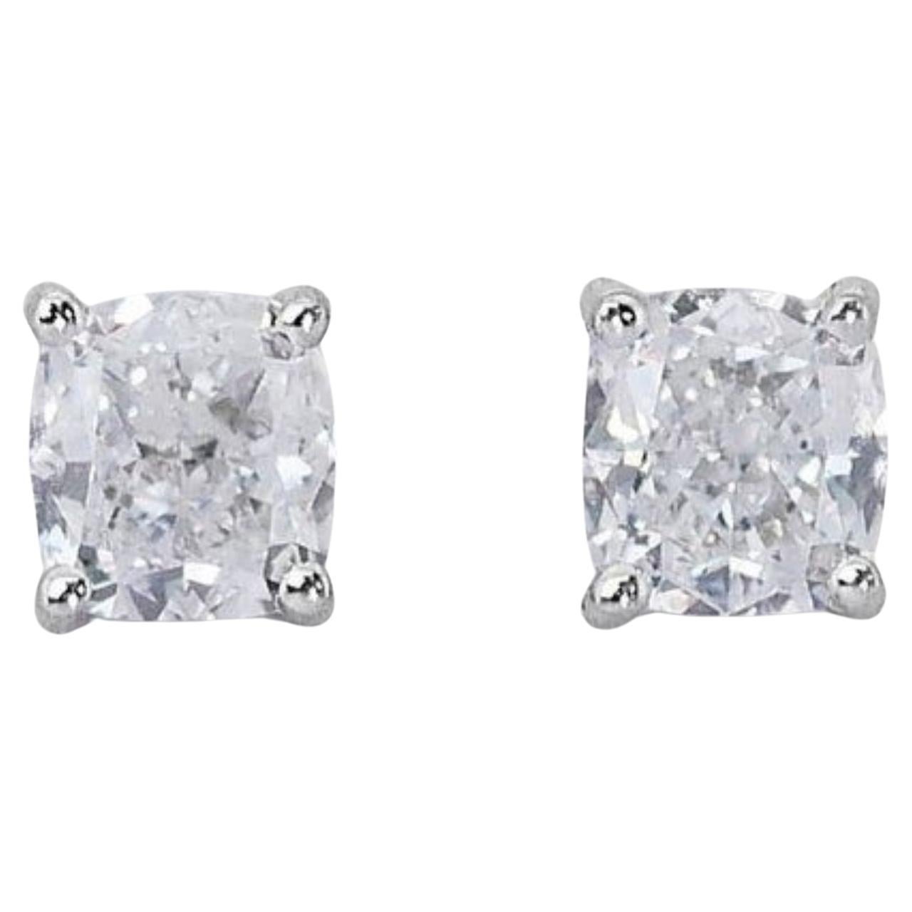 Stunning 1.40ct Cushion Modified Diamond Earrings set in 18K White Gold