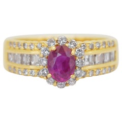 Stunning 1.40ct Ruby and Diamonds Cluster Ring in 18k Yellow Gold