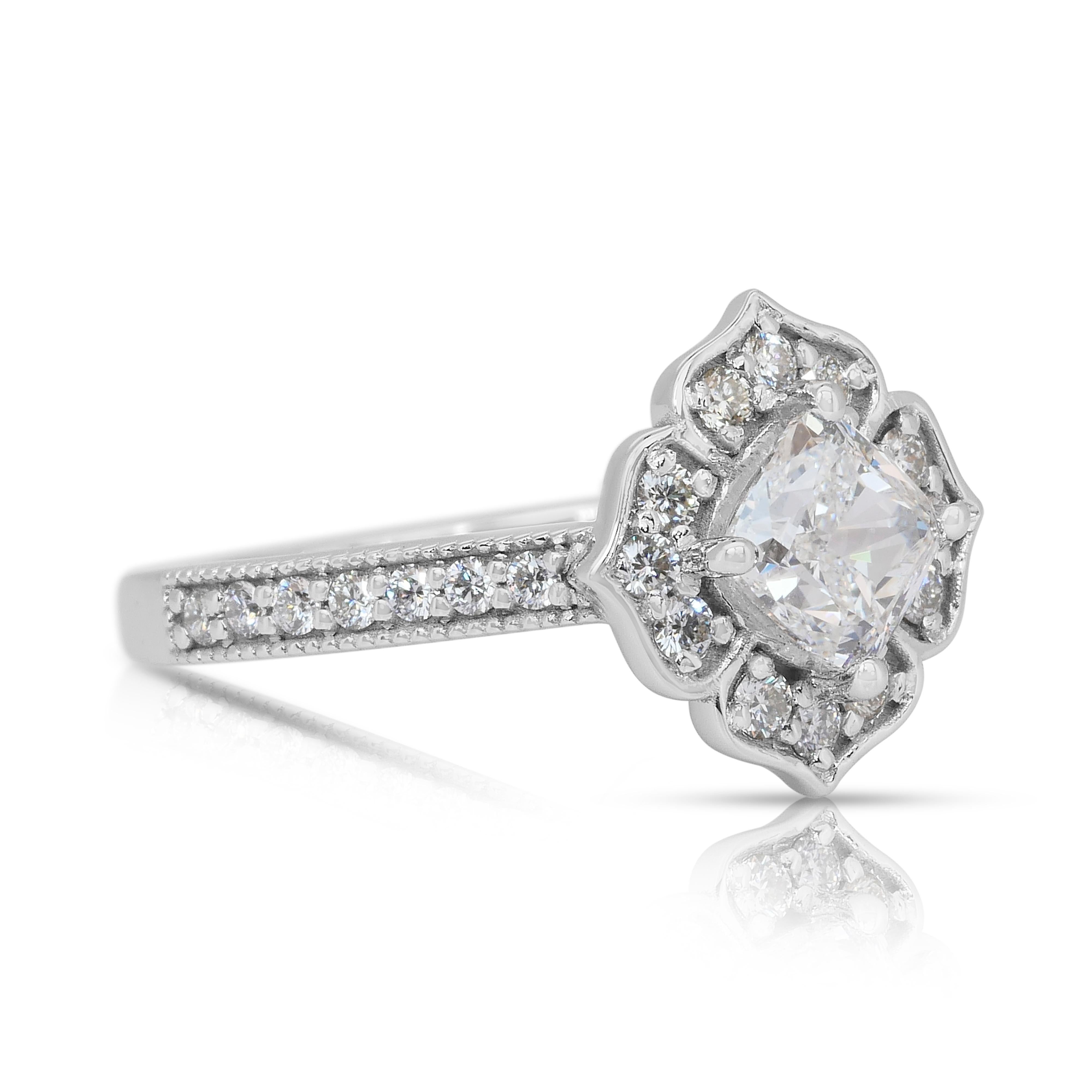 Taille coussin Whiting 1.41ct Diamants Cluster Ring en or blanc 18k - IGI Certified en vente