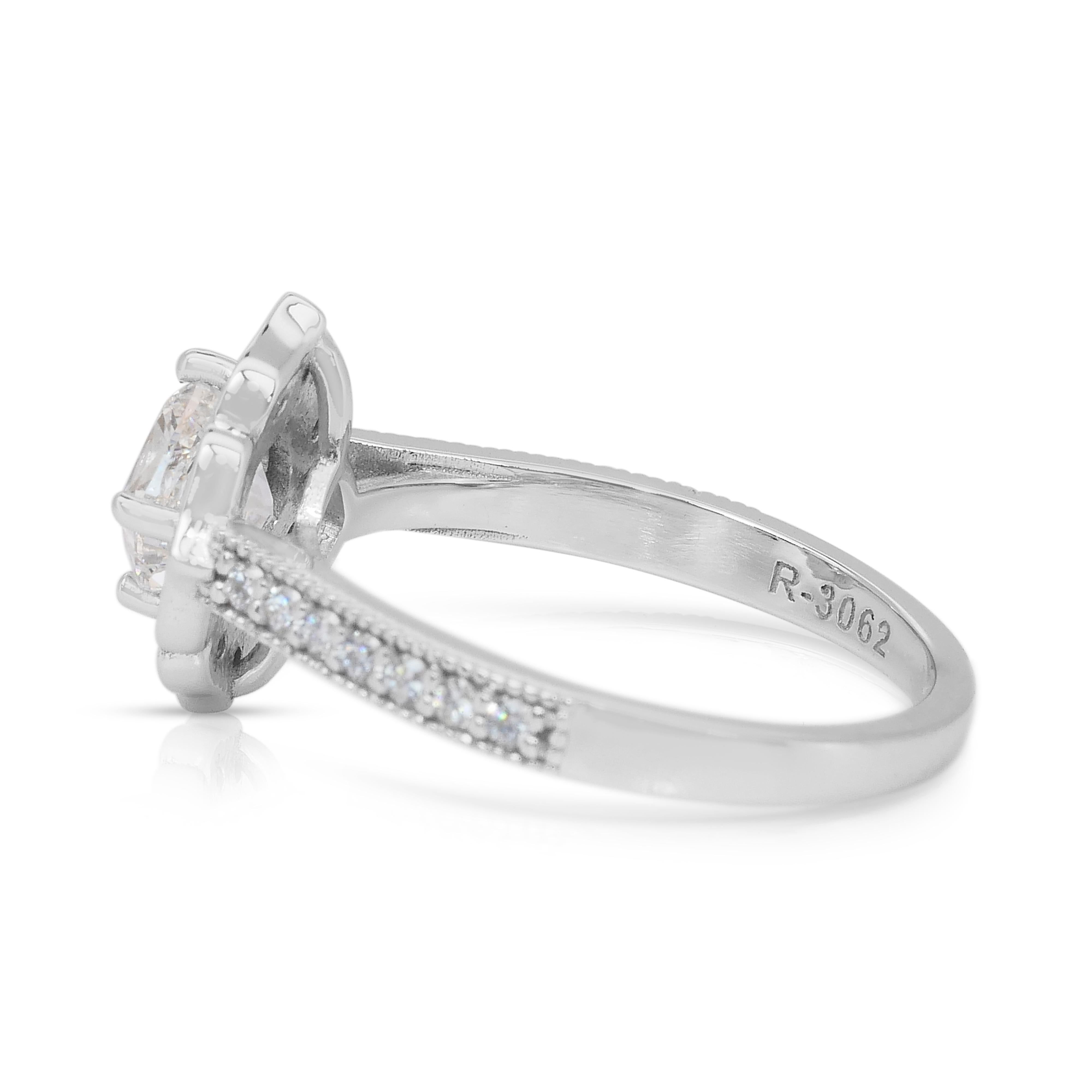 Whiting 1.41ct Diamants Cluster Ring en or blanc 18k - IGI Certified en vente 1