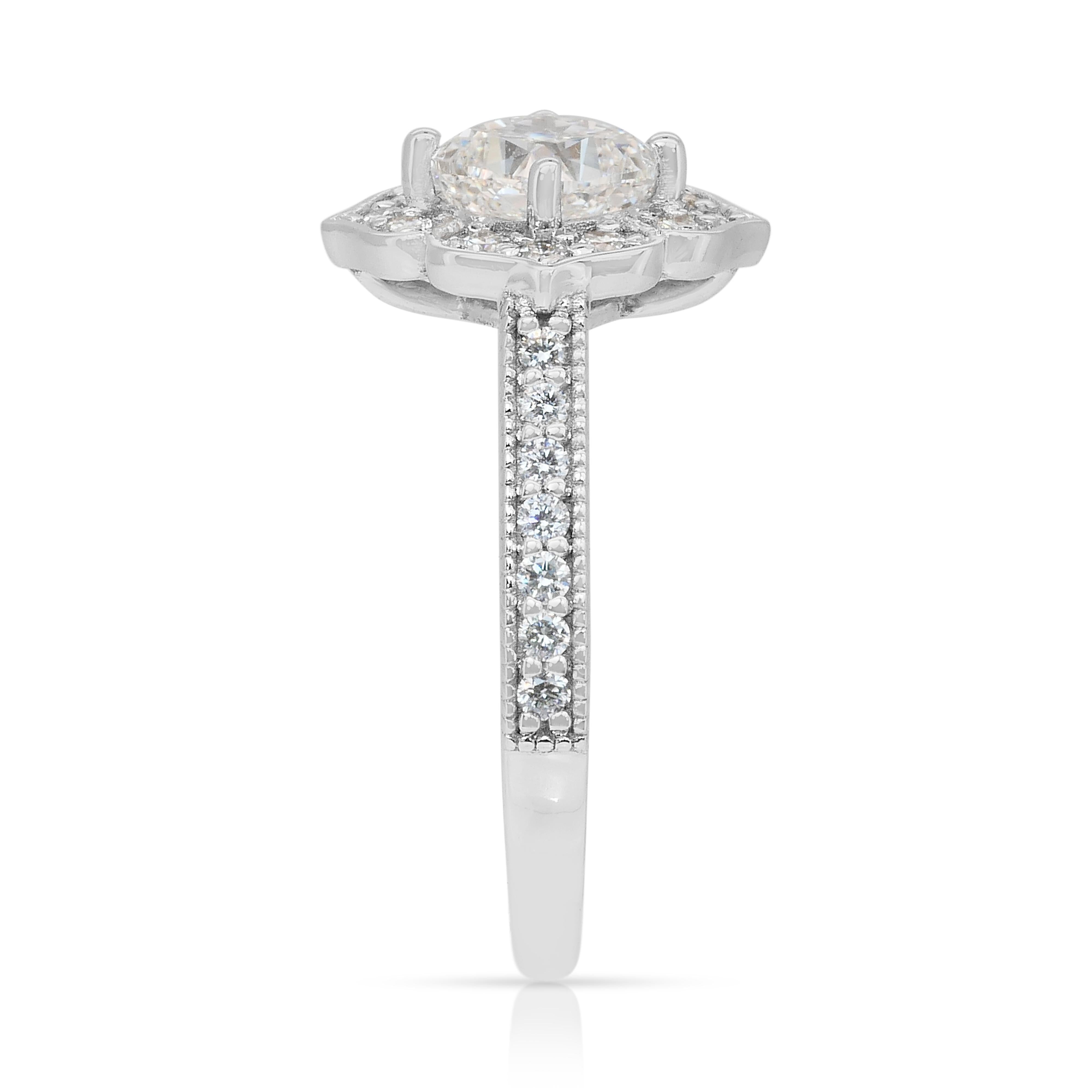 Whiting 1.41ct Diamants Cluster Ring en or blanc 18k - IGI Certified en vente 2