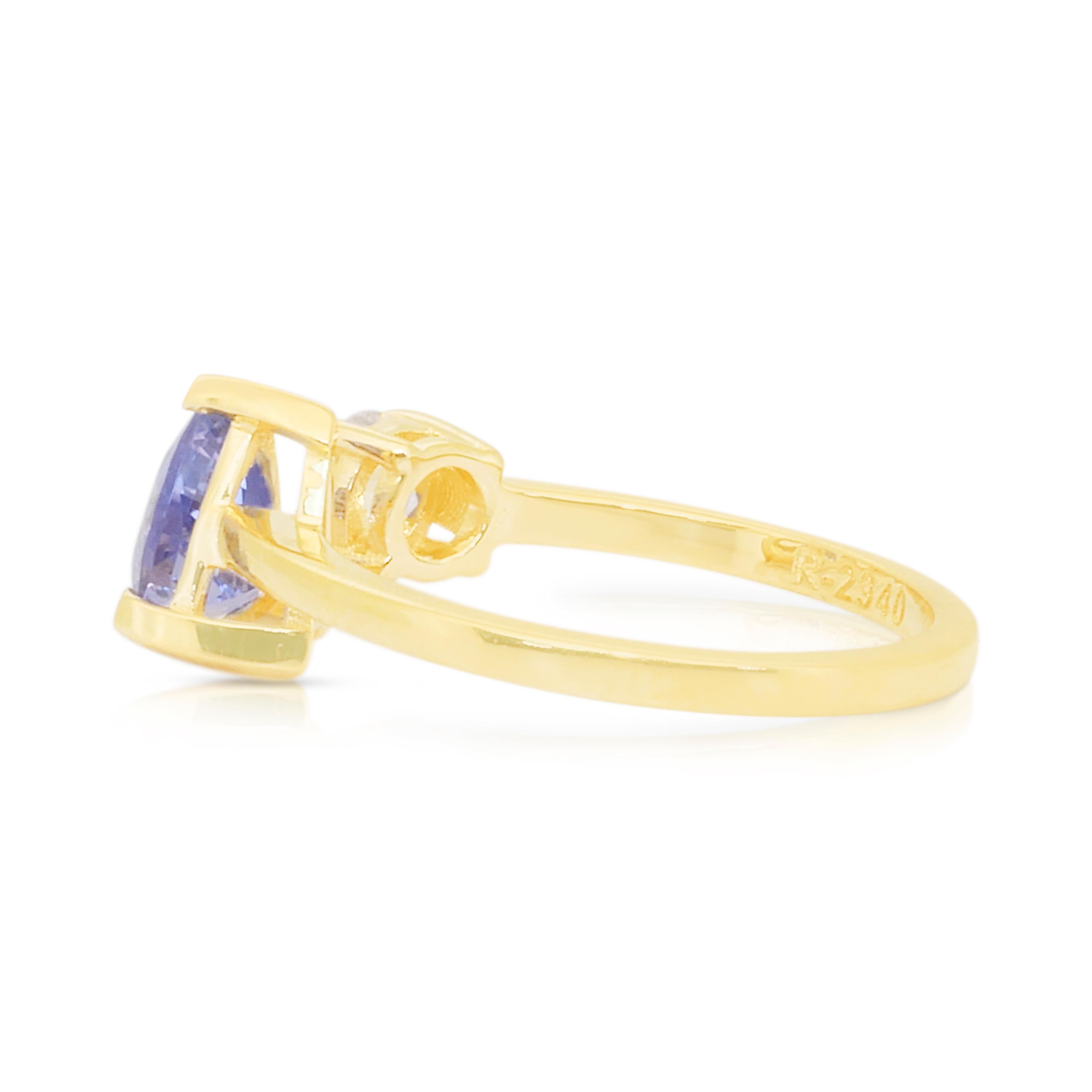 Superbe bague à deux pierres en or jaune 18 carats avec tanzanite et diamant de 1,43 carats en vente 1