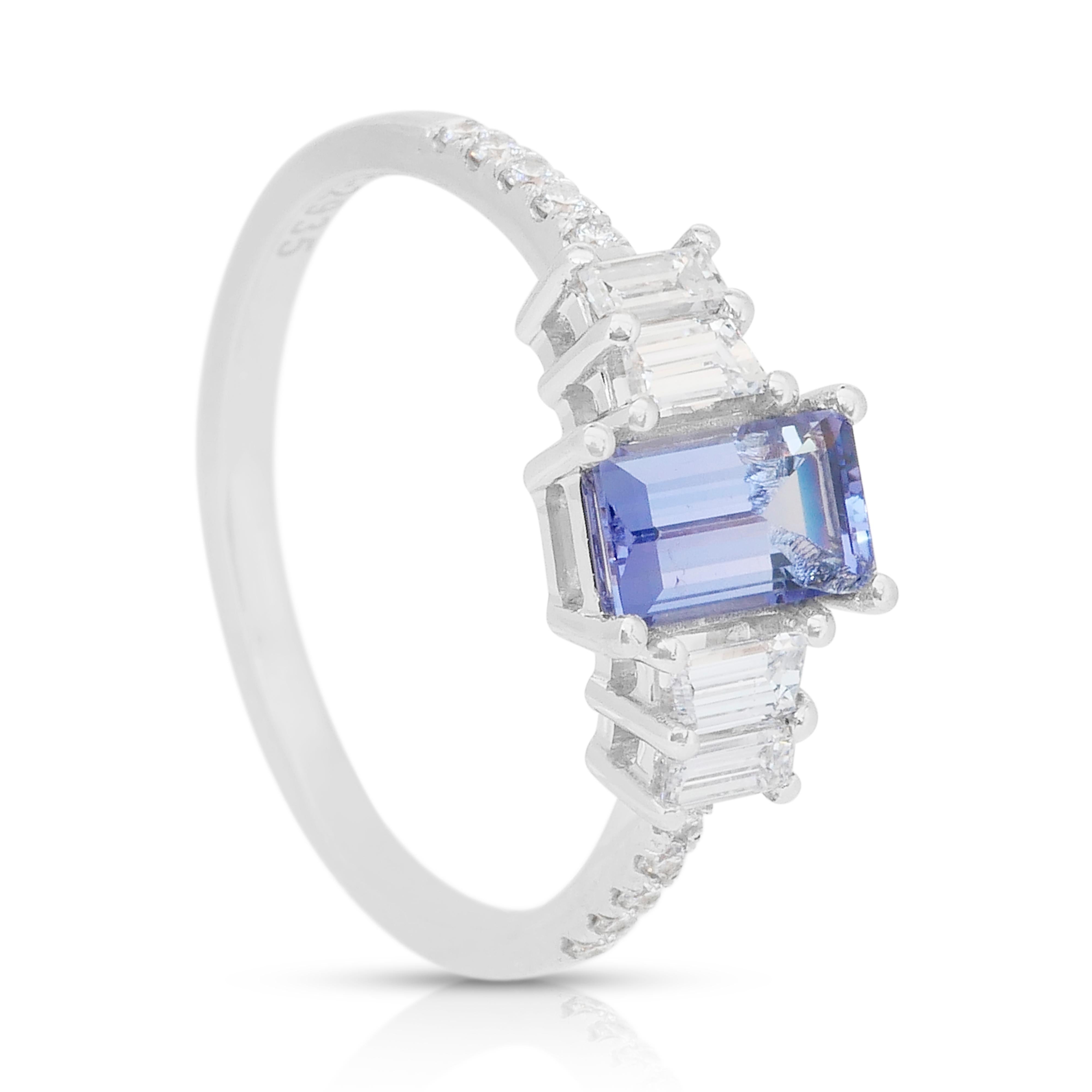 Impresionante anillo con pavé de tanzanita y diamantes de 1,43 ct en oro blanco de 18k en venta 3