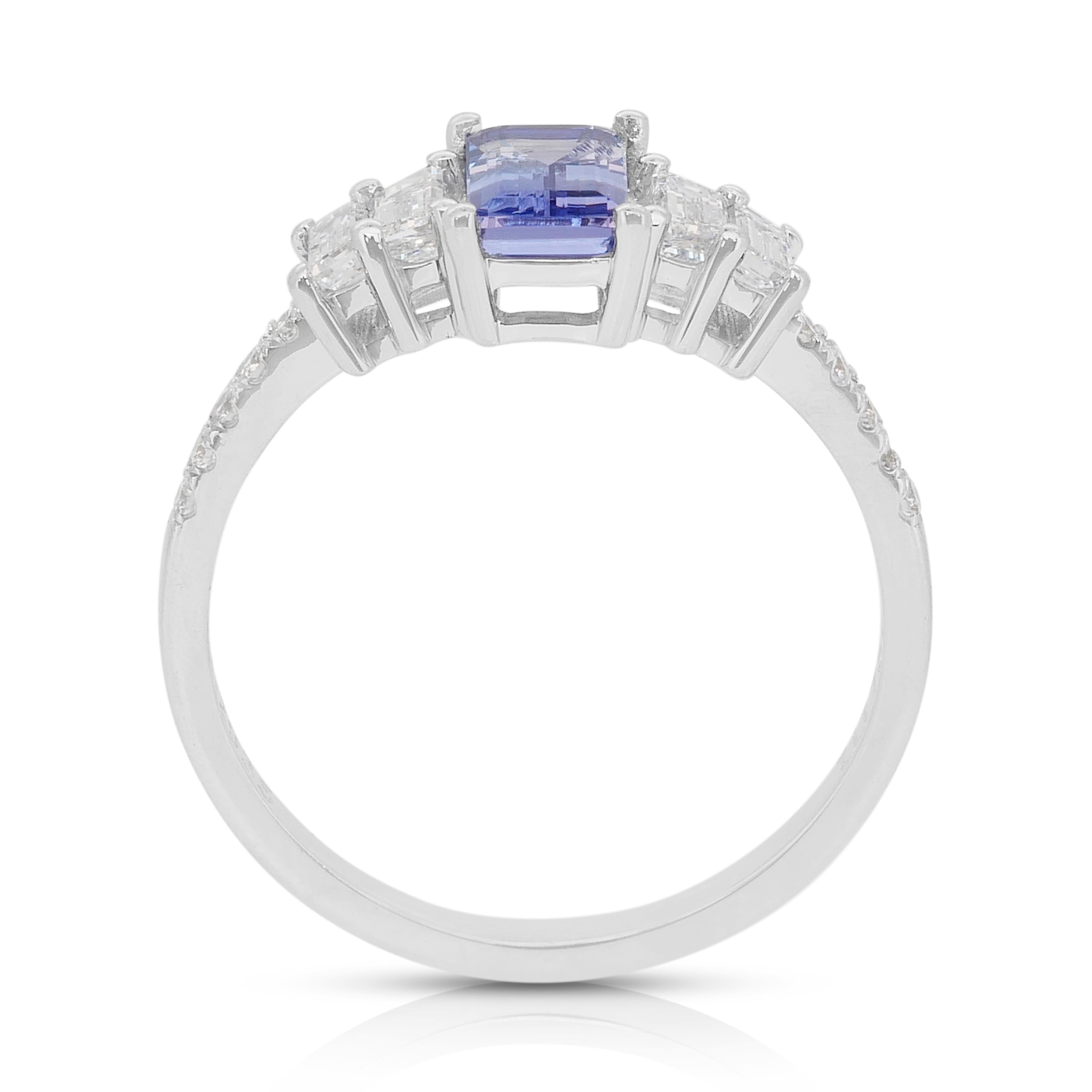 Impresionante anillo con pavé de tanzanita y diamantes de 1,43 ct en oro blanco de 18k en venta 4