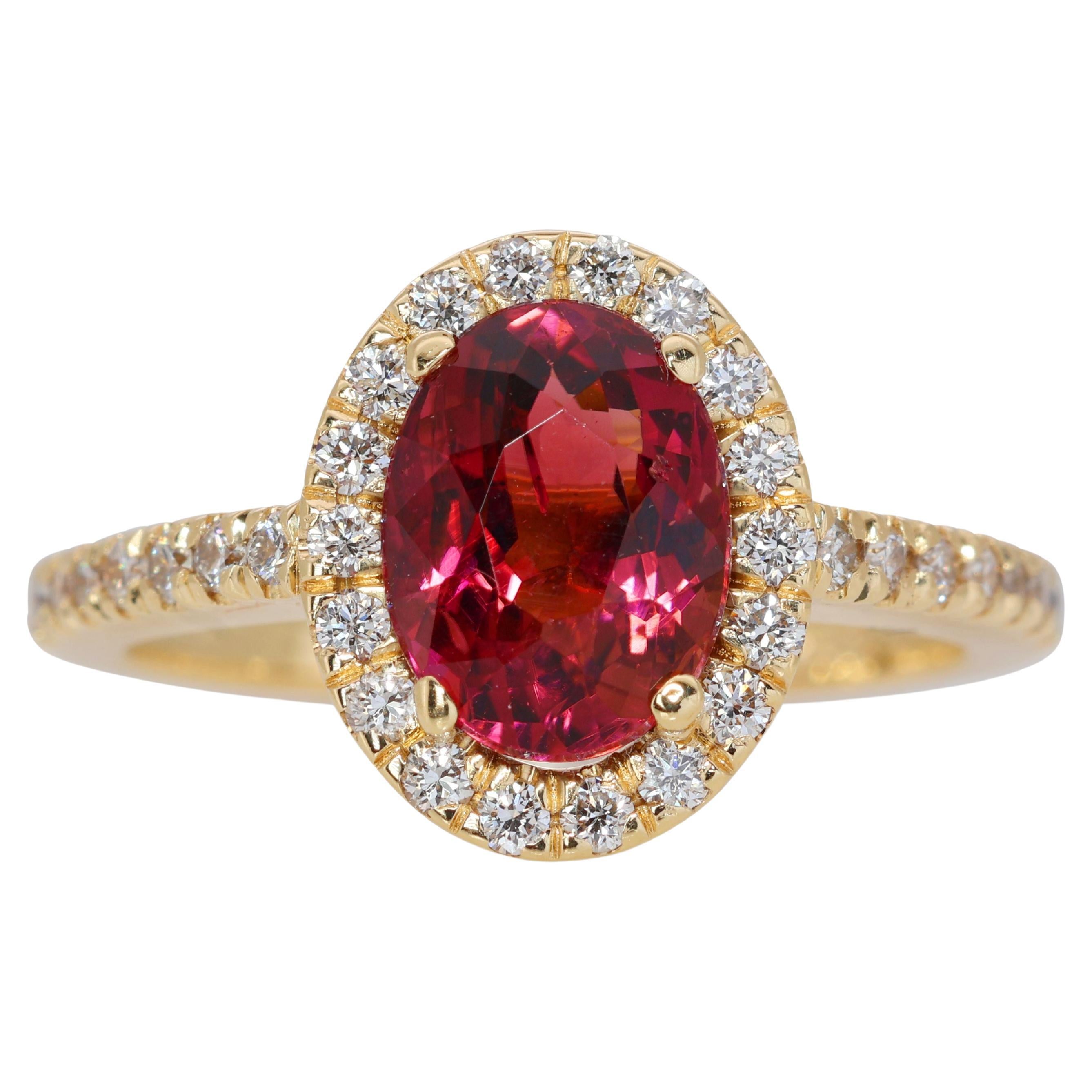 Stunning 1.45ct Tourmaline Pave Ring with Side Diamonds For Sale