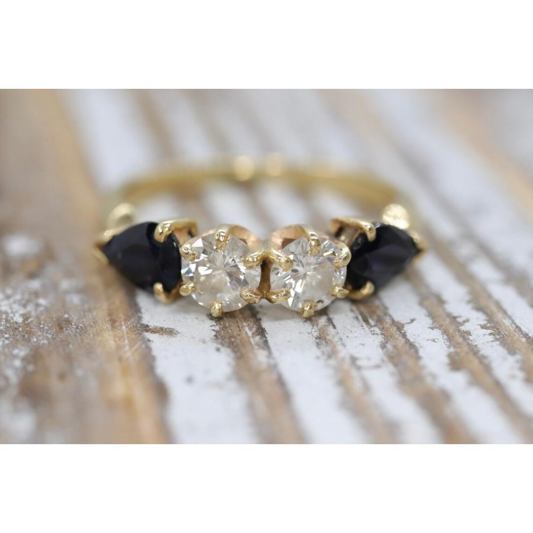 Splendido anello con diamanti e zaffiri perlati in 14k da 1/2ctw. Diamante e zaffiro 14k in vendita 3