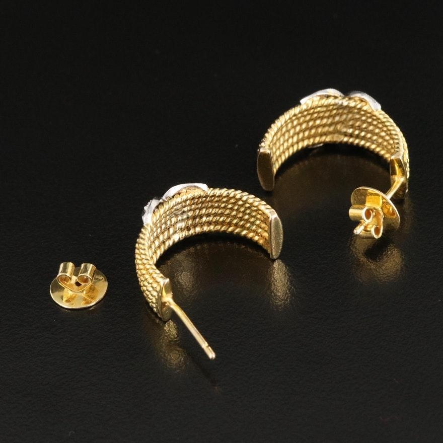 Women's Stunning 14K Gold & Diamond X Cable Half Hoop Earrings For Sale