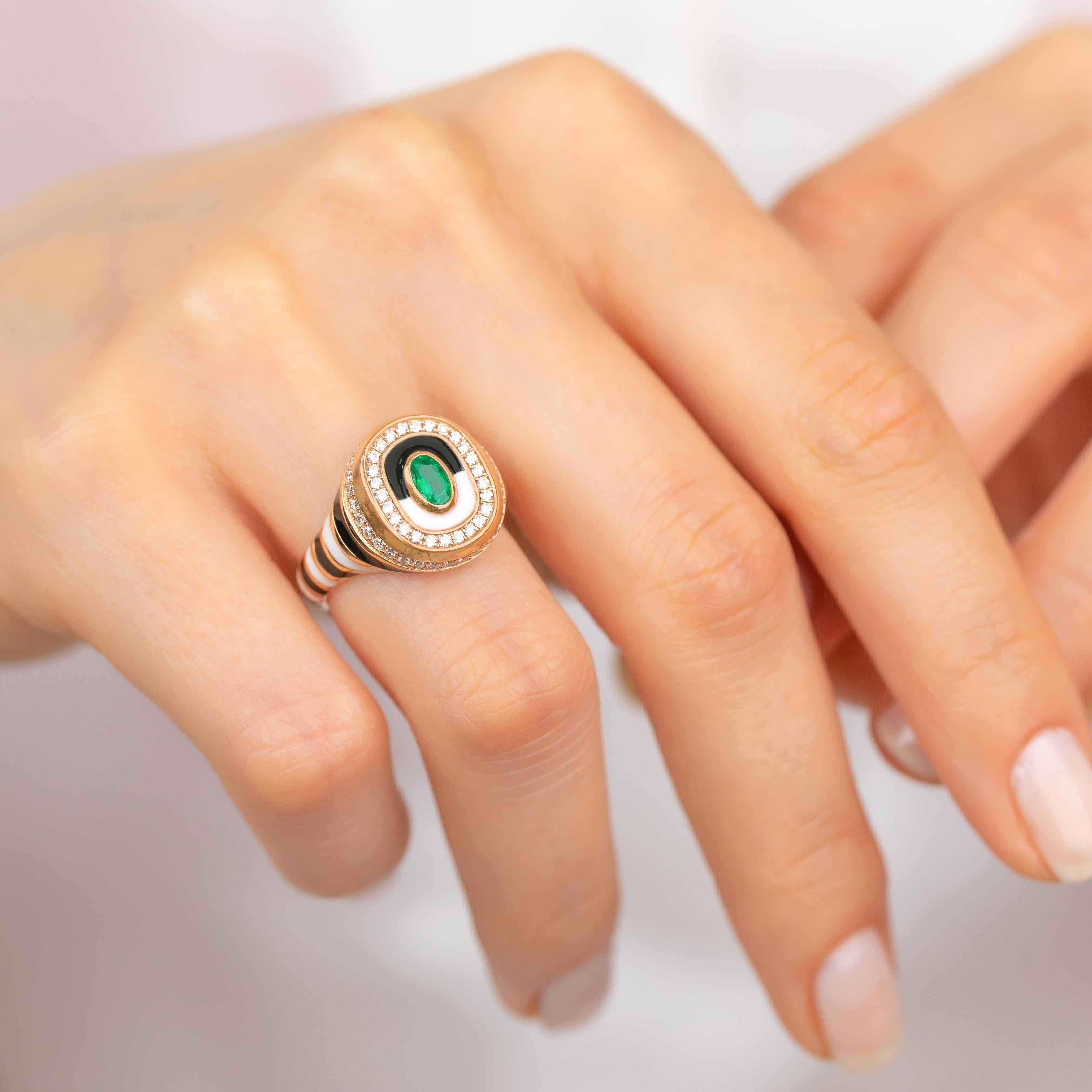 Women's Stunning 925 Silver Emerald Ring Colorful Enameled Ring , Gemstone Jewelry For Sale