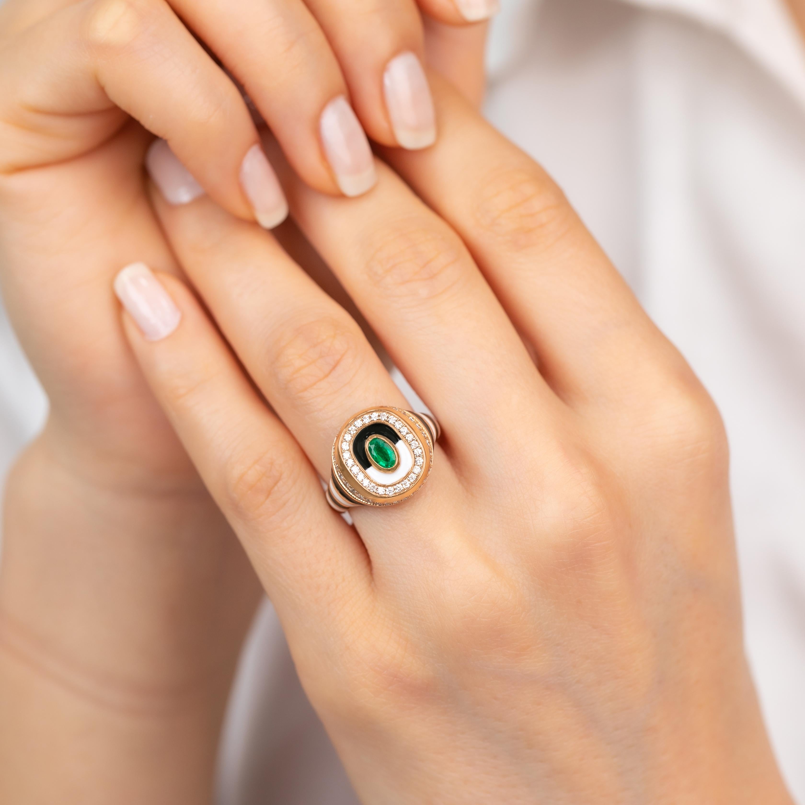 Stunning 925 Silver Emerald Ring Colorful Enameled Ring , Gemstone Jewelry For Sale 2