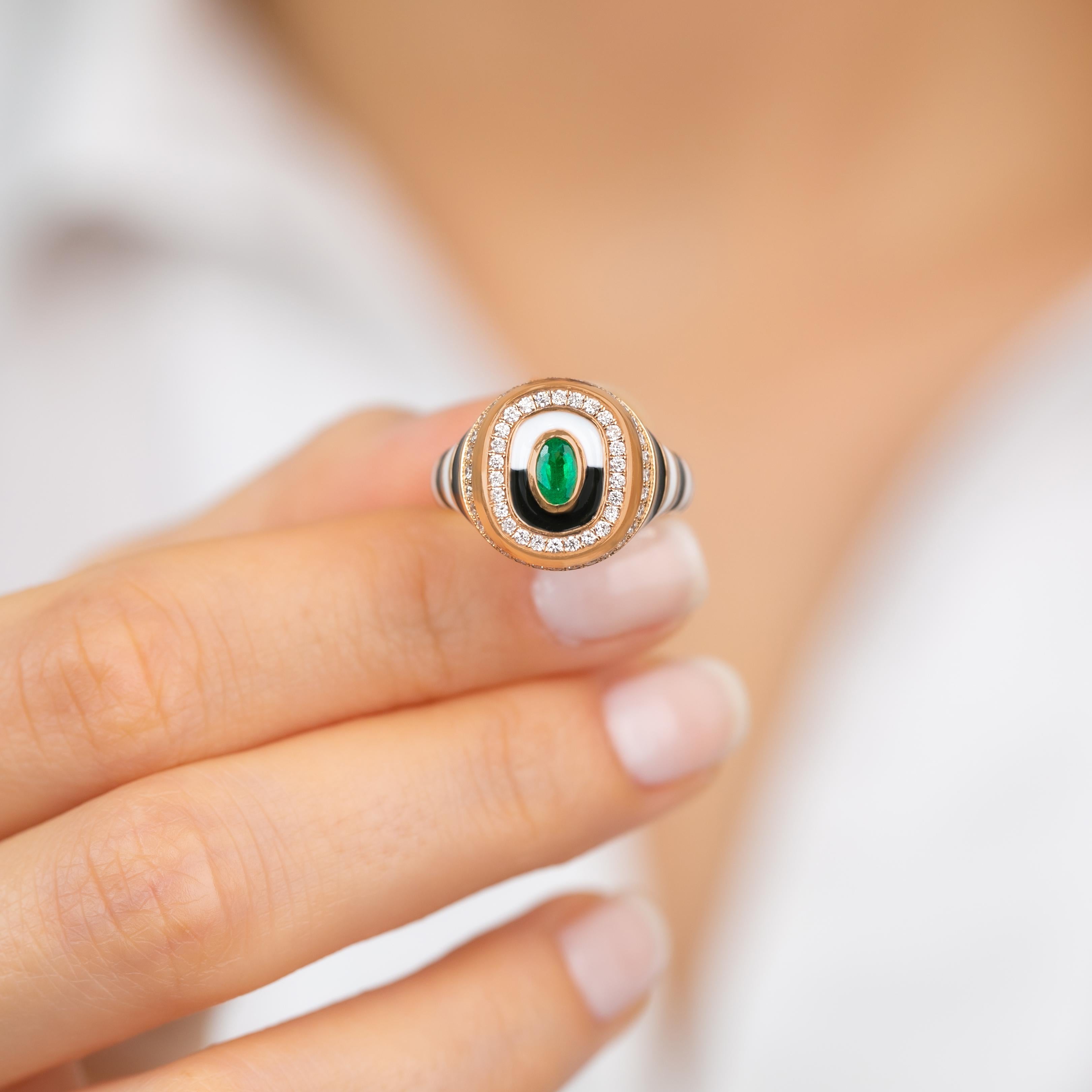 Stunning 925 Silver Emerald Ring Colorful Enameled Ring , Gemstone Jewelry For Sale 3
