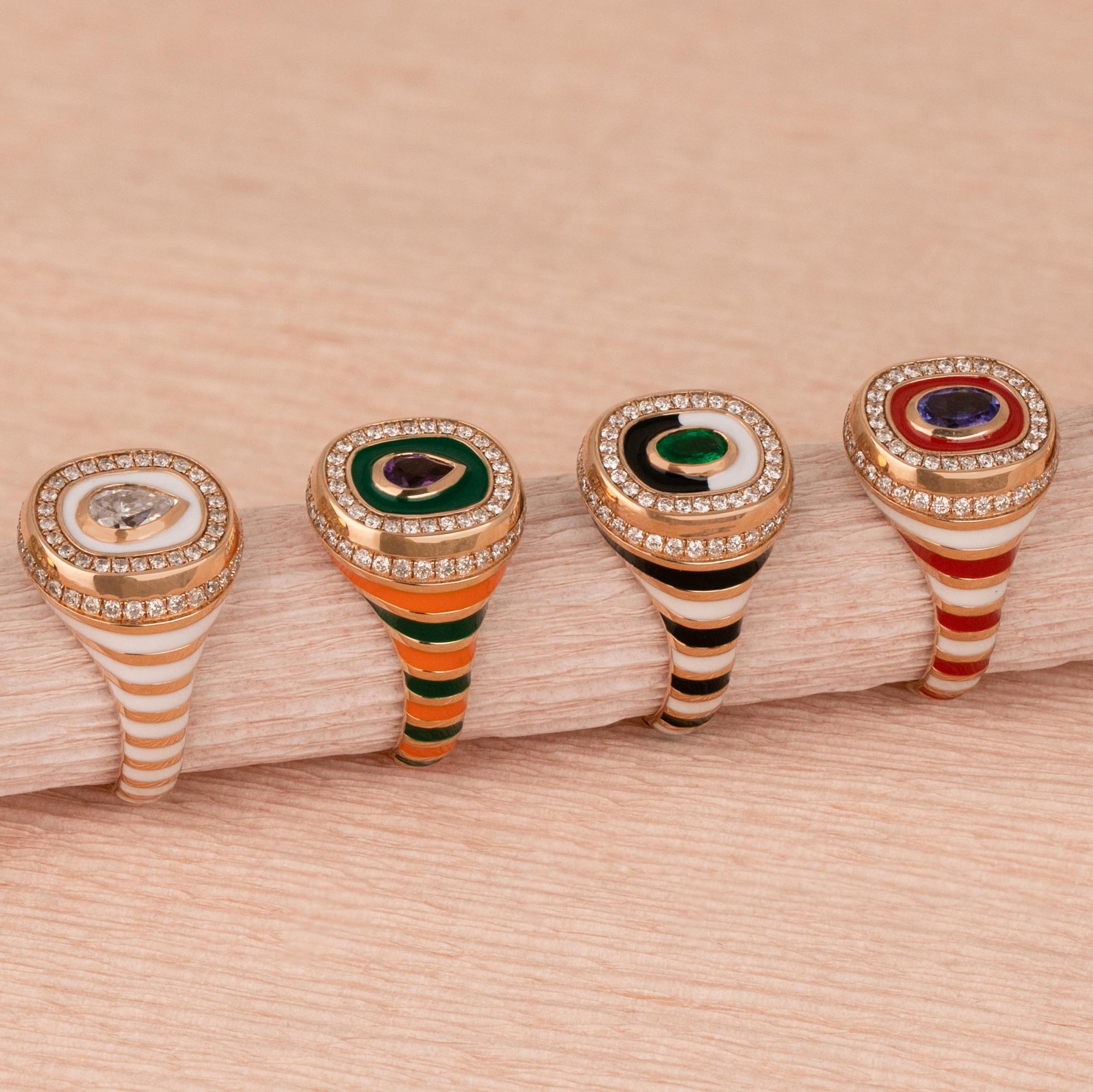Oval Cut Stunning 14K Gold Enamel Ring: Vibrant Handmade Jewelry with a Unique Twist For Sale