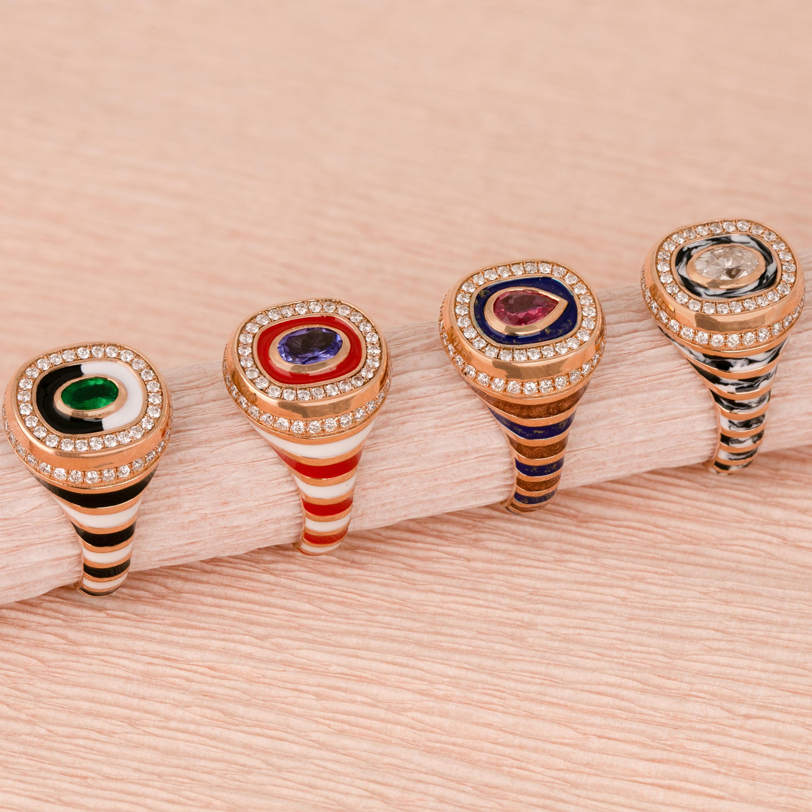 Stunning 14K Gold Enamel Ring: Vibrant Handmade Jewelry with a Unique Twist For Sale 10
