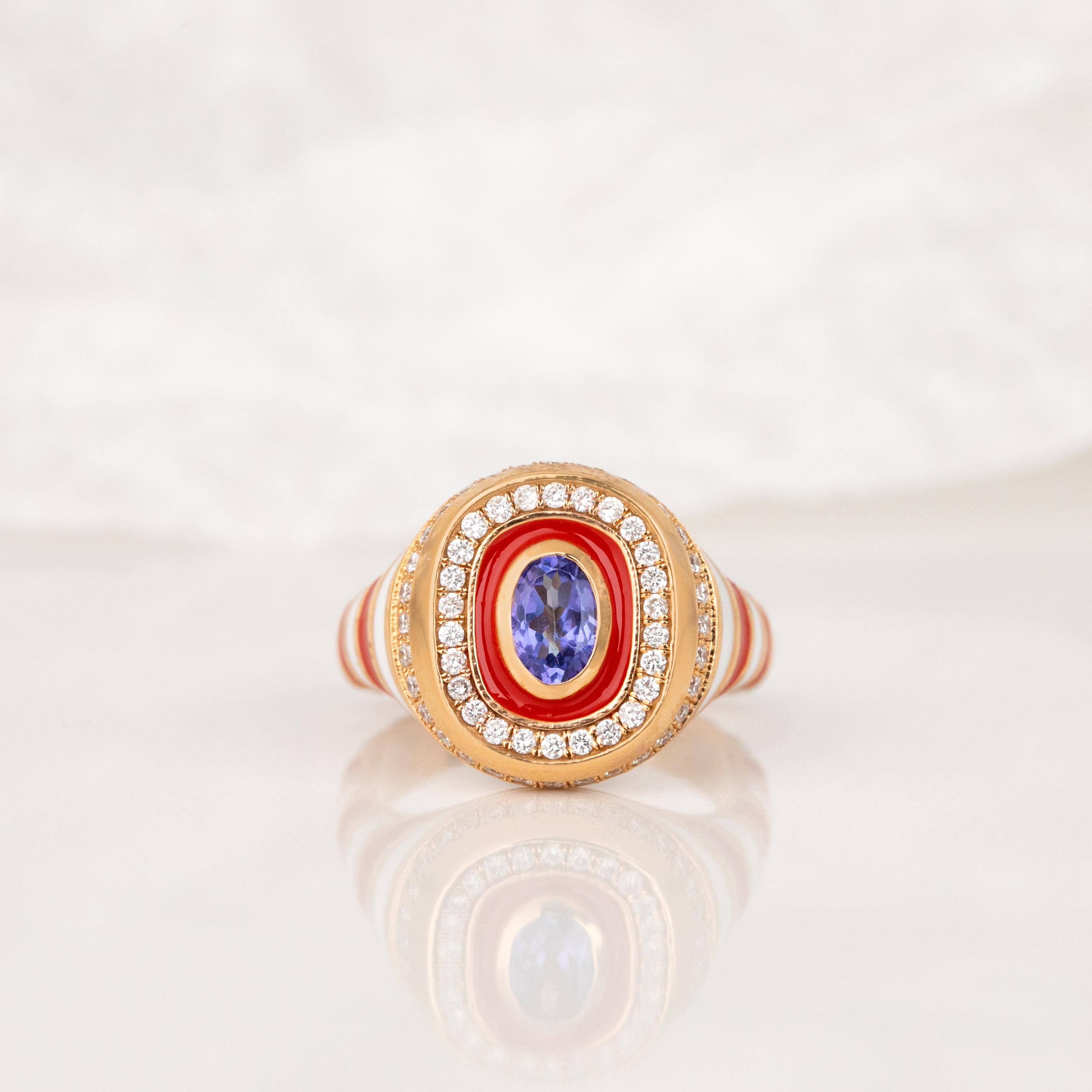 14K Gold Enamel Ring: Colorful Handmade Jewelry, Statement Piece, Unique Design, Pera Collection

This 14K Gold Enamel Ring is a perfect choice for fans of Antique Jewelry and Vintage Jewelry. With its elegant design, it stands out as Art Deco