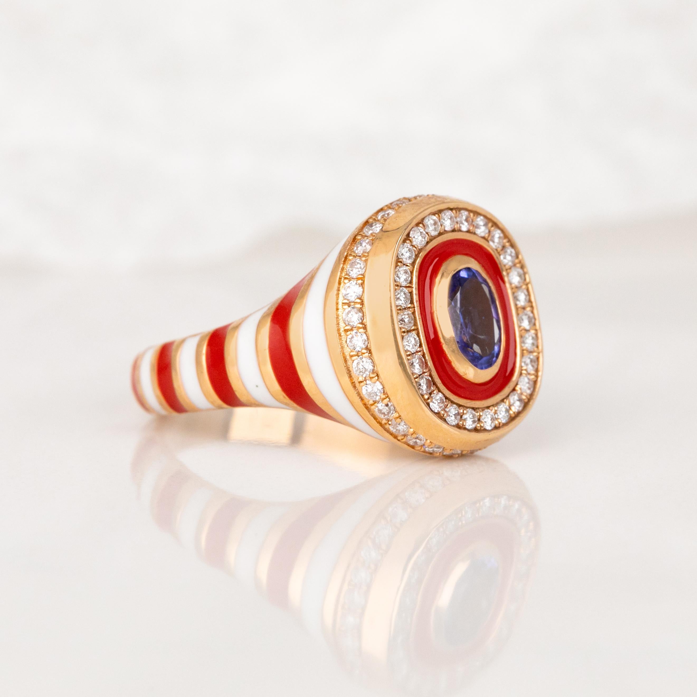 Aesthetic Movement Stunning 14K Gold Enamel Ring: Vibrant Handmade Jewelry with a Unique Twist For Sale