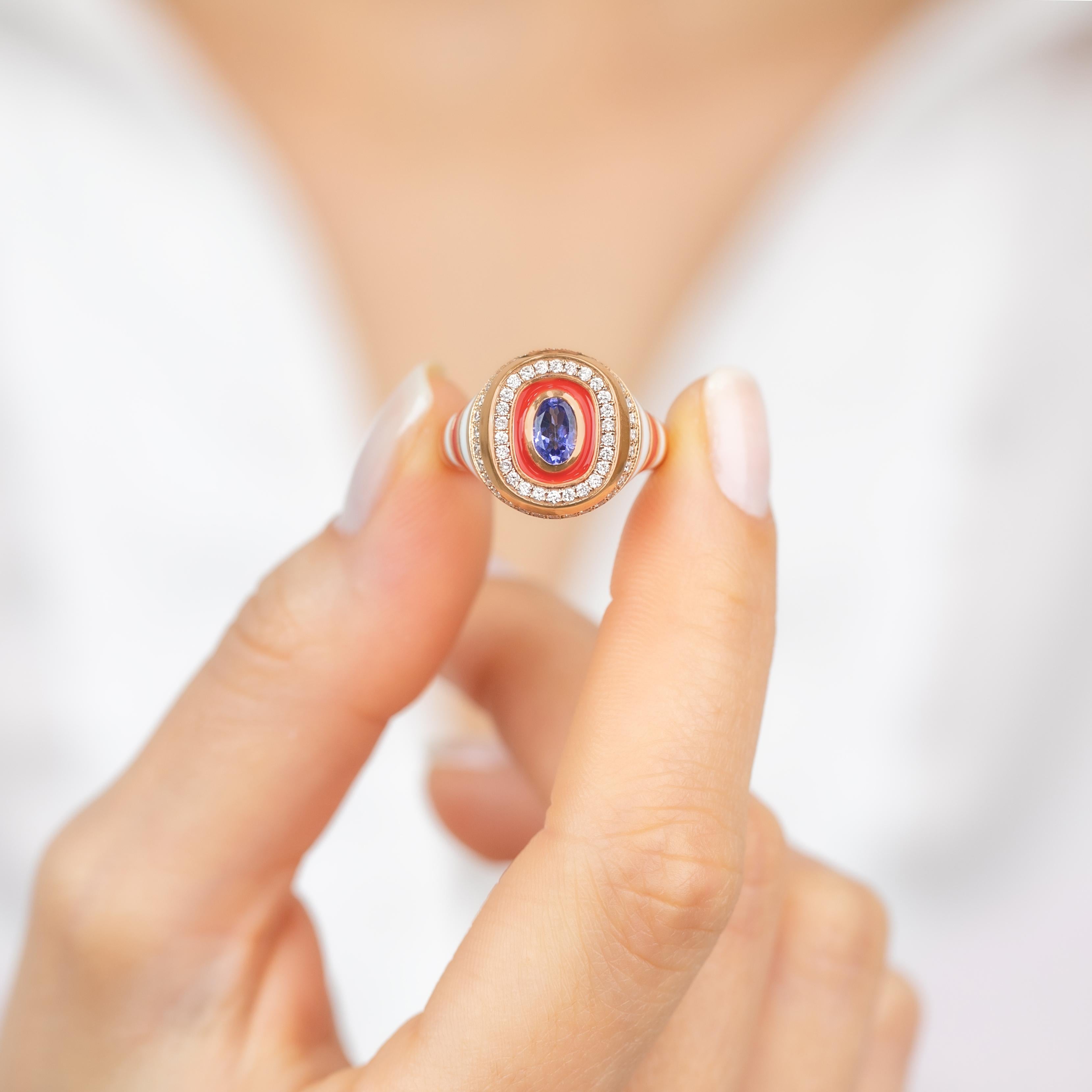 Stunning 14K Gold Enamel Ring: Vibrant Handmade Jewelry with a Unique Twist For Sale 2