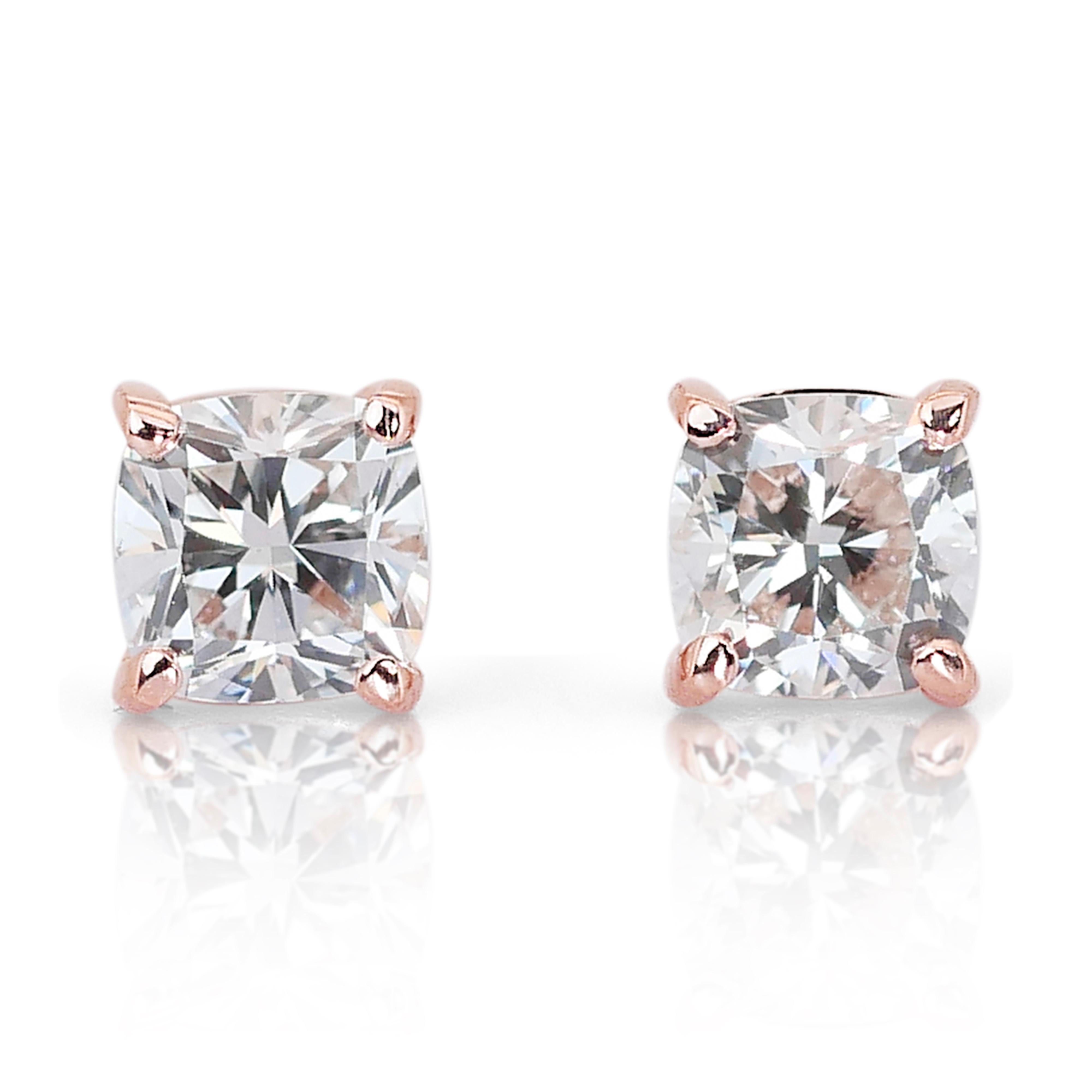 Brilliant Cut Stunning 14k Rose Gold Natural Diamonds Stud Earrings w/1.61 ct - IGI Certified For Sale
