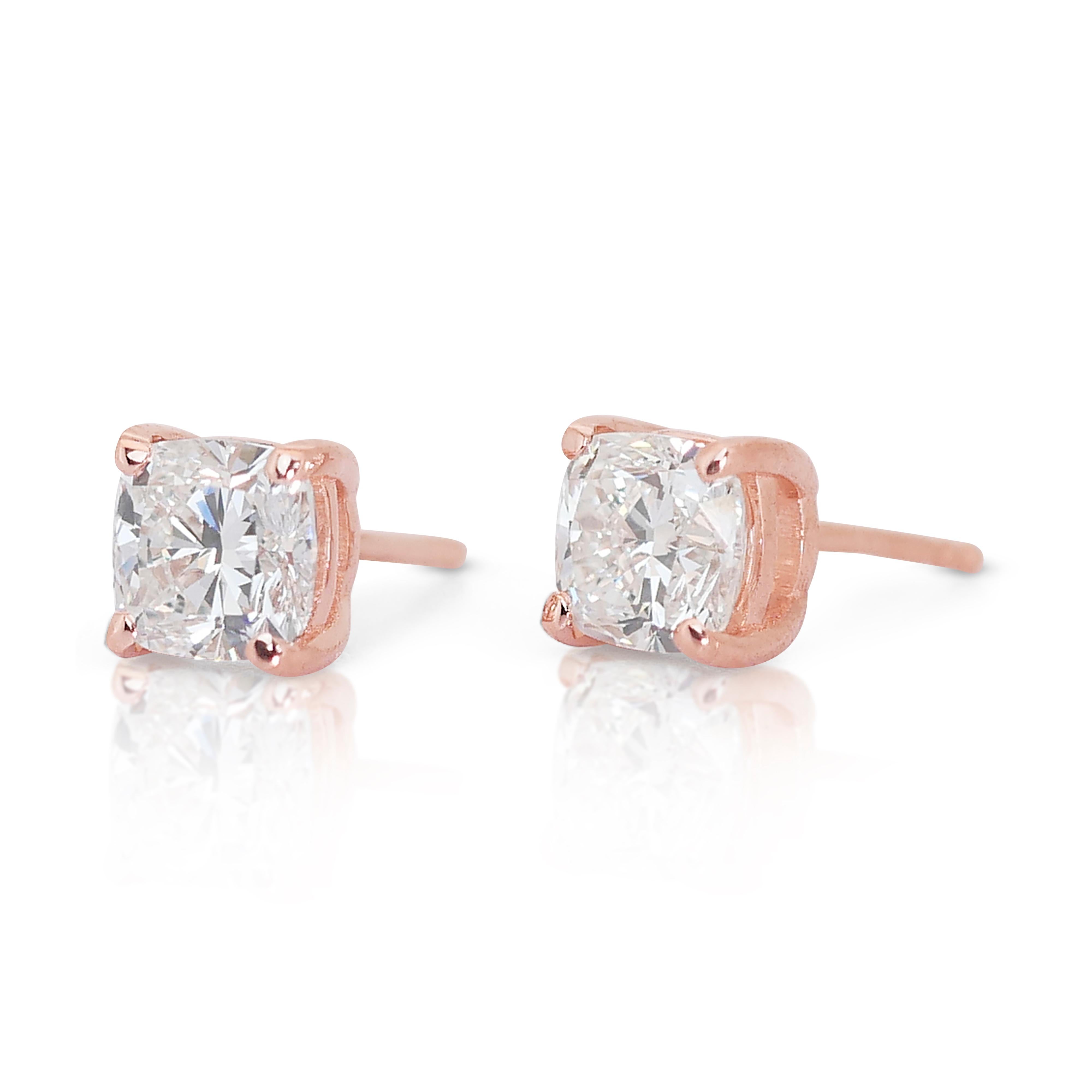 Women's Stunning 14k Rose Gold Natural Diamonds Stud Earrings w/1.61 ct - IGI Certified For Sale