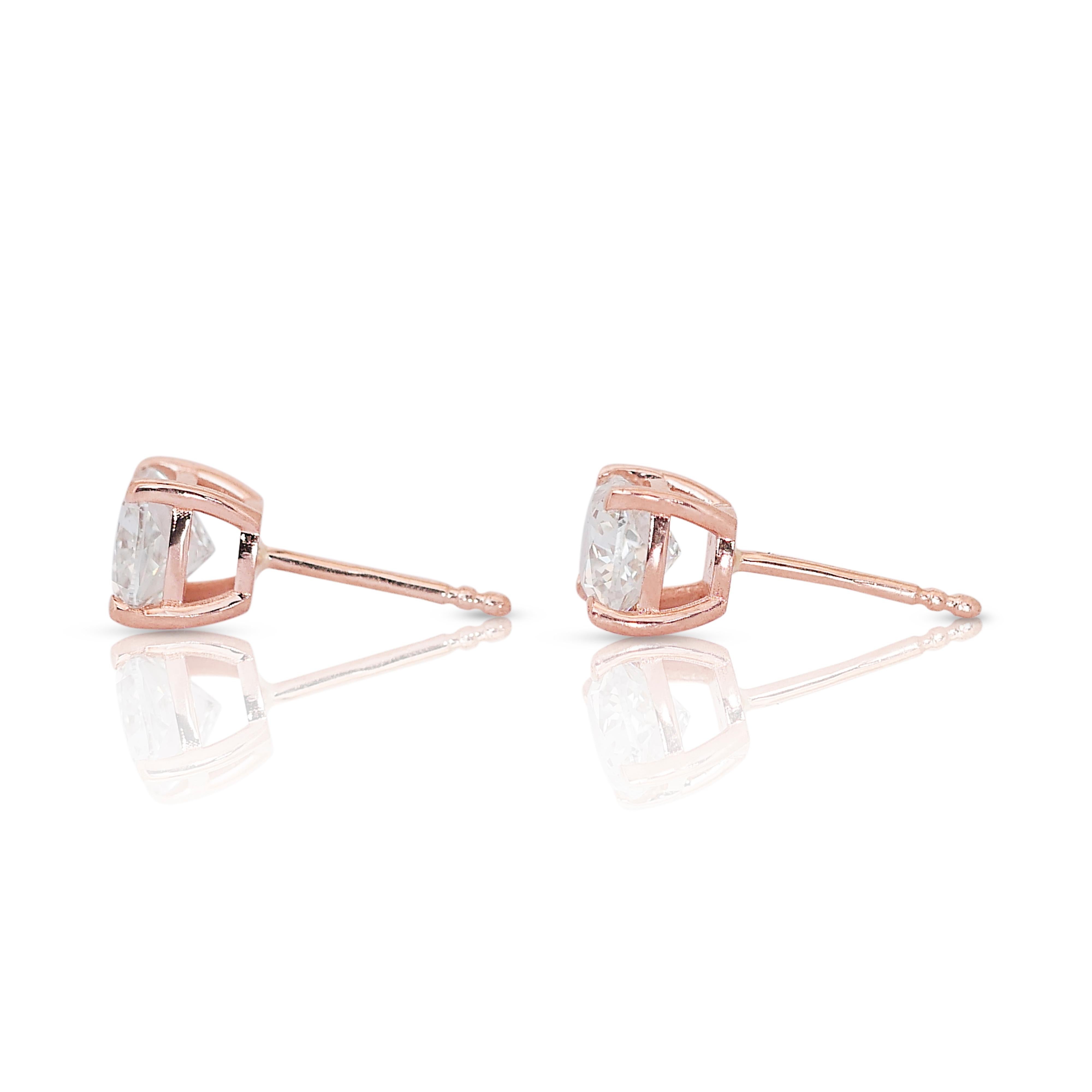 Stunning 14k Rose Gold Natural Diamonds Stud Earrings w/1.61 ct - IGI Certified For Sale 2
