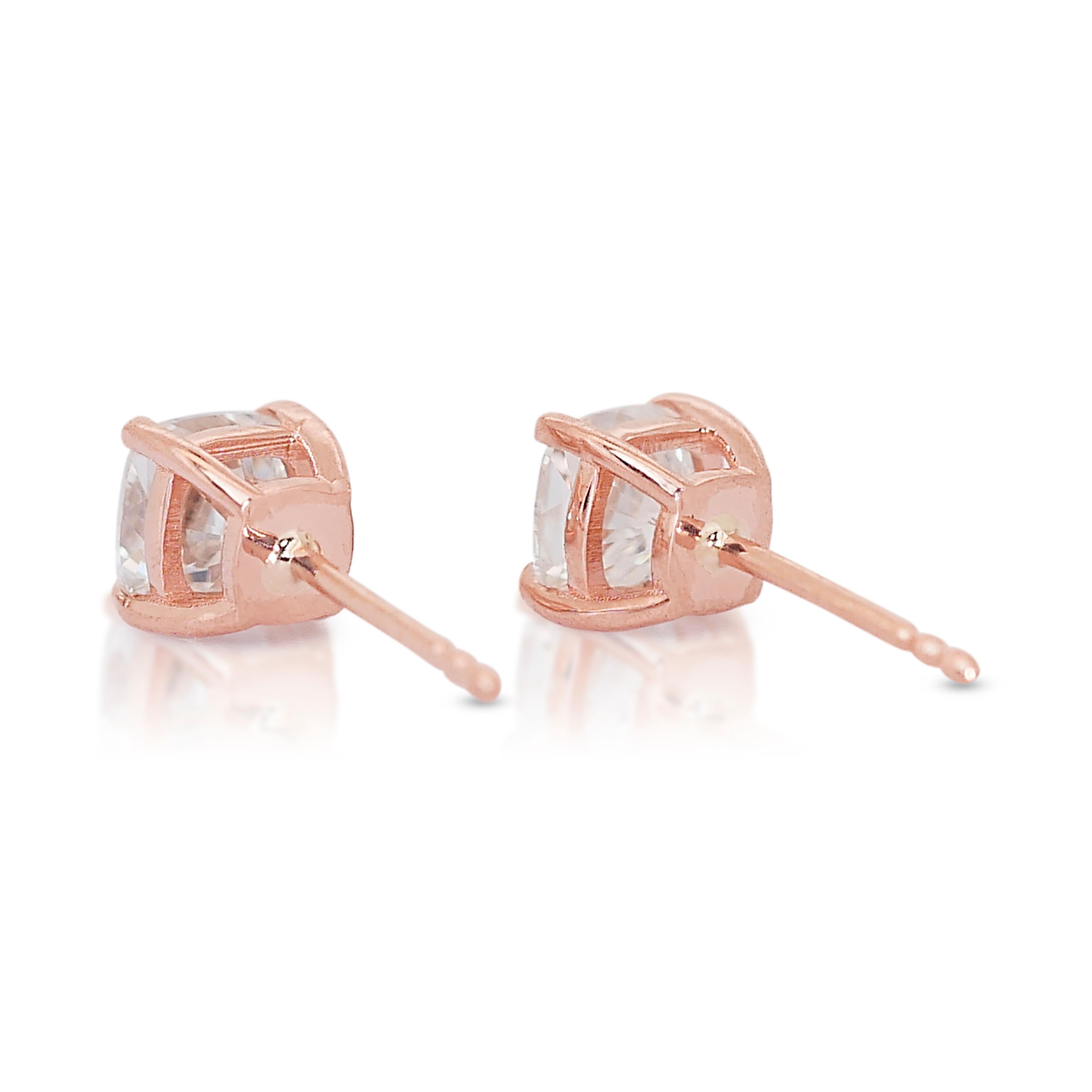 Stunning 14k Rose Gold Natural Diamonds Stud Earrings w/1.61 ct - IGI Certified For Sale 3