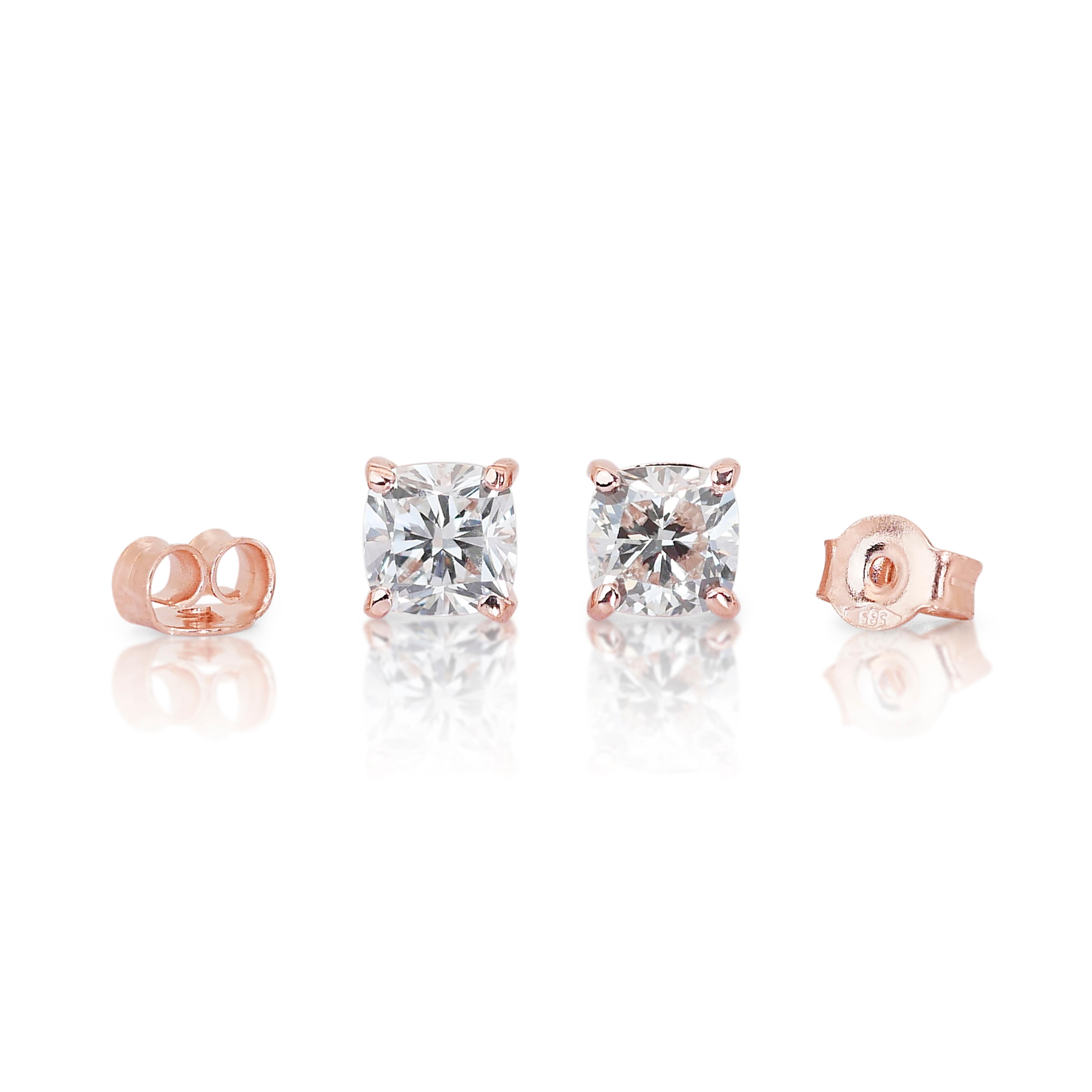 Stunning 14k Rose Gold Natural Diamonds Stud Earrings w/1.61 ct - IGI Certified For Sale 4