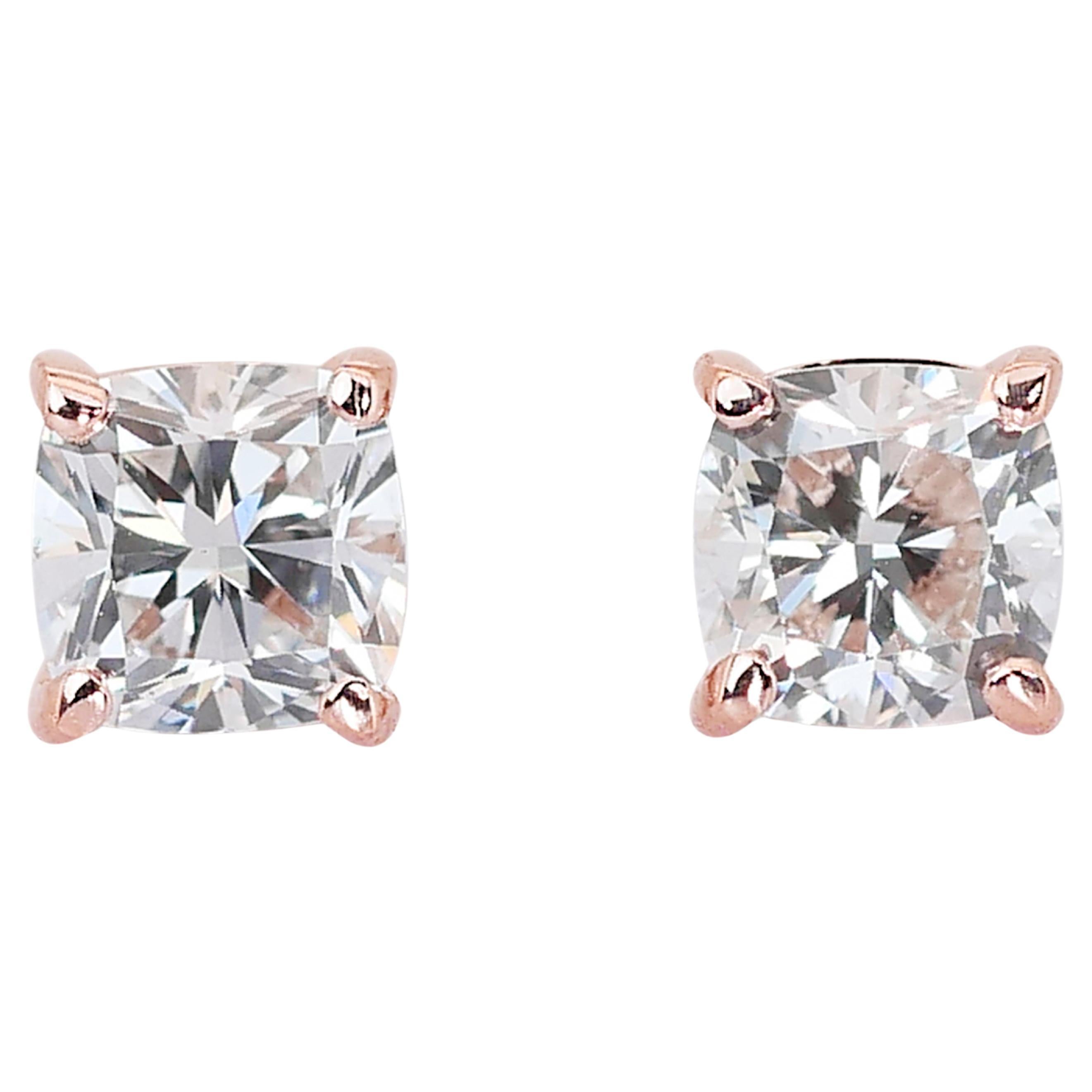Stunning 14k Rose Gold Natural Diamonds Stud Earrings w/1.61 ct - IGI Certified For Sale