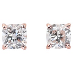 Superbes boucles d'oreilles en or rose 14k avec diamants naturels/1.61 ct - IGI Certified