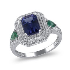 Stunning 14K White Gold 1.7ct Emerald Cut Tanzanite and Diamond Ring