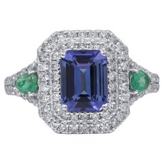 Stunning 14K White Gold 1.7ct Emerald Cut Tanzanite and Diamond Ring