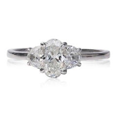 Stunning 14k White Gold 3 Stone Ring with 1.04 Ct Natural Diamonds, AIG Cert