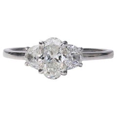 Stunning 14k White Gold 3 Stone Ring with 1.04 Ct Natural Diamonds, AIG Cert