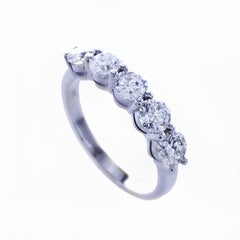 Stunning 14K White Gold 5 Stones Ring with 1.51 Carats of Natural Diamonds