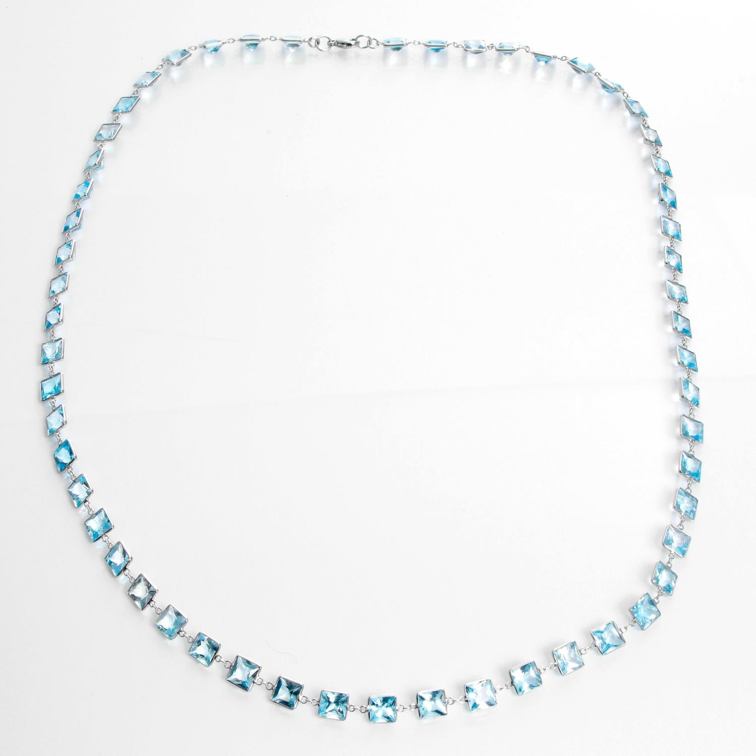 Stunning 14 Karat White Gold Blue Topaz by the Yard Necklace In New Condition In Dallas, TX