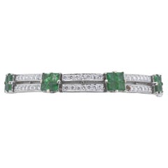 Stunning 14k White Gold Bracelet with 3.84ct Natural Emerald and Diamonds