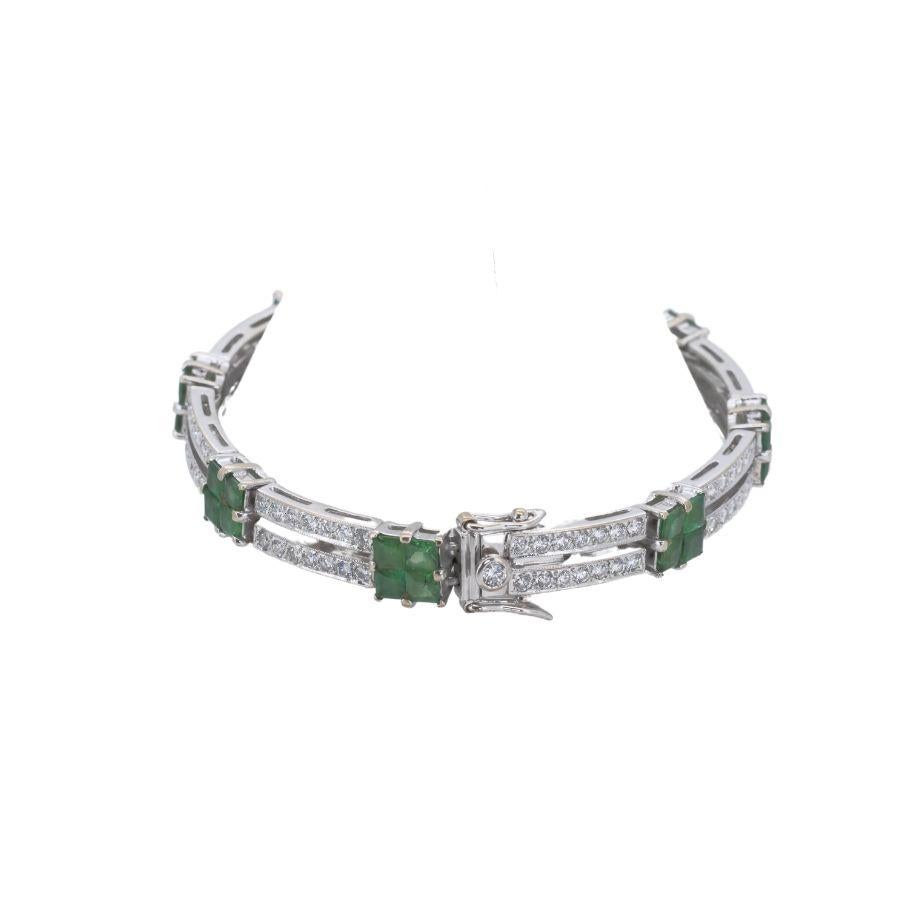Stunning 14k White Gold Bracelet with 3.84ct Natural Emerald and Diamonds For Sale 1