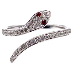 Stunning 14k White Gold Detailed Snake Diamond Ruby Ring