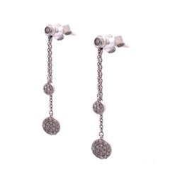 14K White Gold Diamond Dangle Earrings, 0.15ct Round, Modern Design
