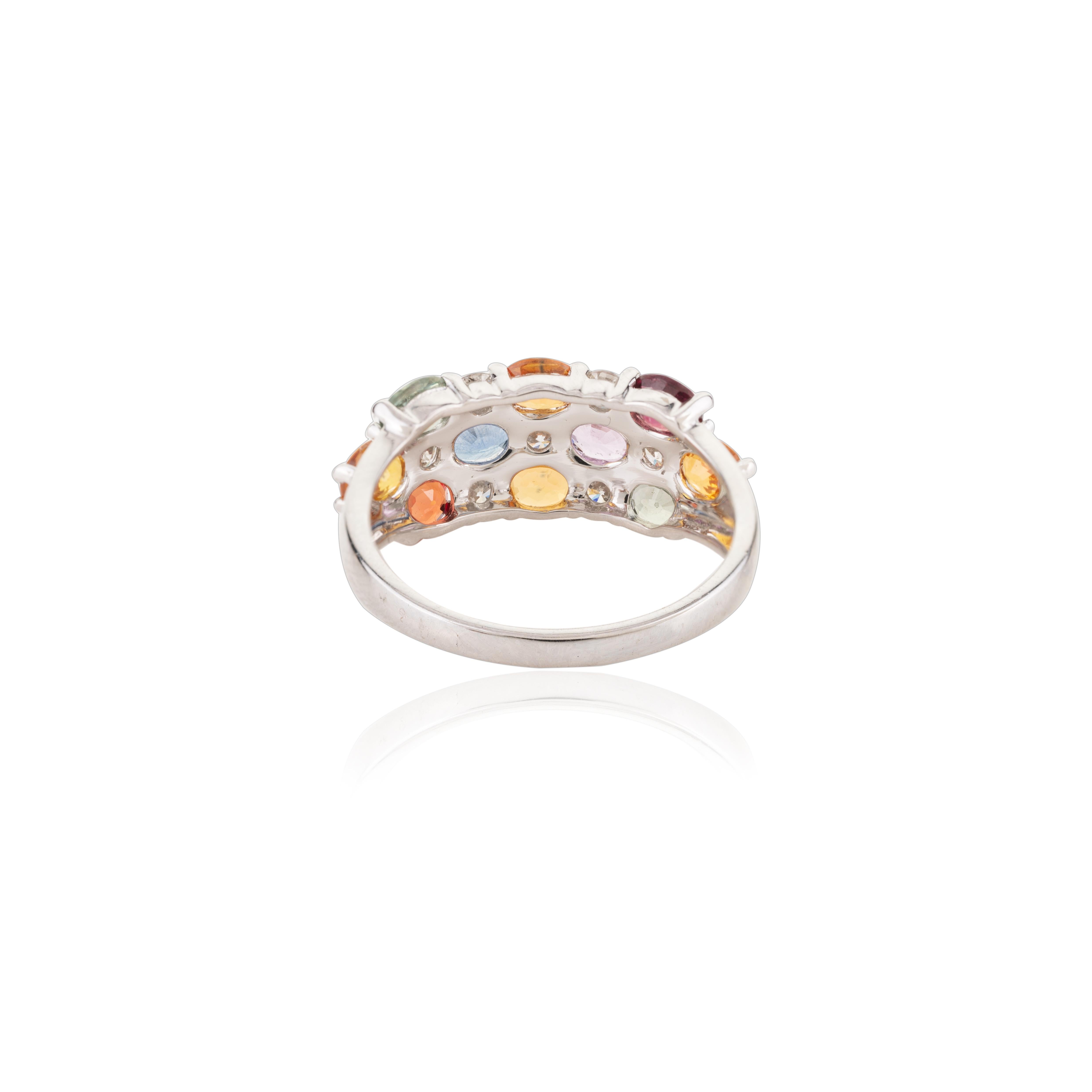 En vente :  Superbe bague de mariage pour femmes en or blanc 14 carats avec saphirs multicolores et diamants 5