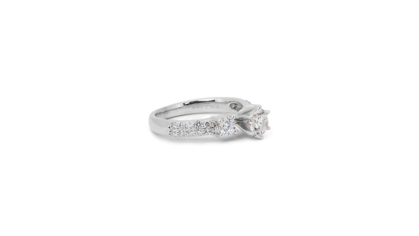 Women's Stunning 14k White Gold Pave Ring with 1 Ct Natural Diamonds IGI Certificate